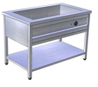 Heated warming counters with welded basin