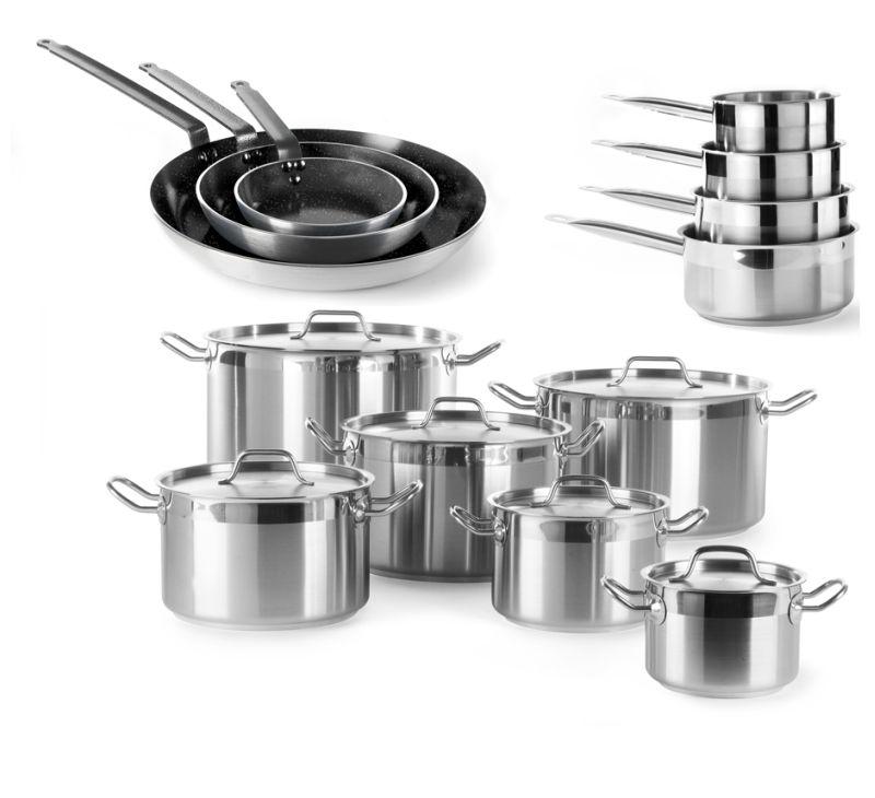 Pots, saucepans, frying pans.