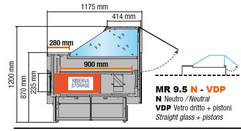 Chladiaci obslužný pult MR 9,5- rovné sklo