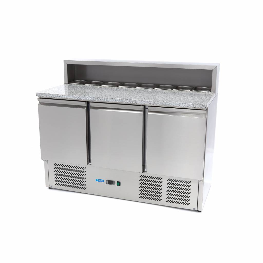 Chladnička na pizzu - 3 dvere - 136,5 cm - 400 l - vrátane krytu z nehrdzavejúcej ocele