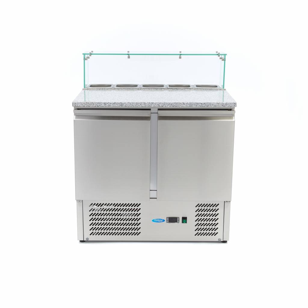 Chladnička na pizzu s 2 dverami - 90 cm - 285 l - vrátane skleneného krytu