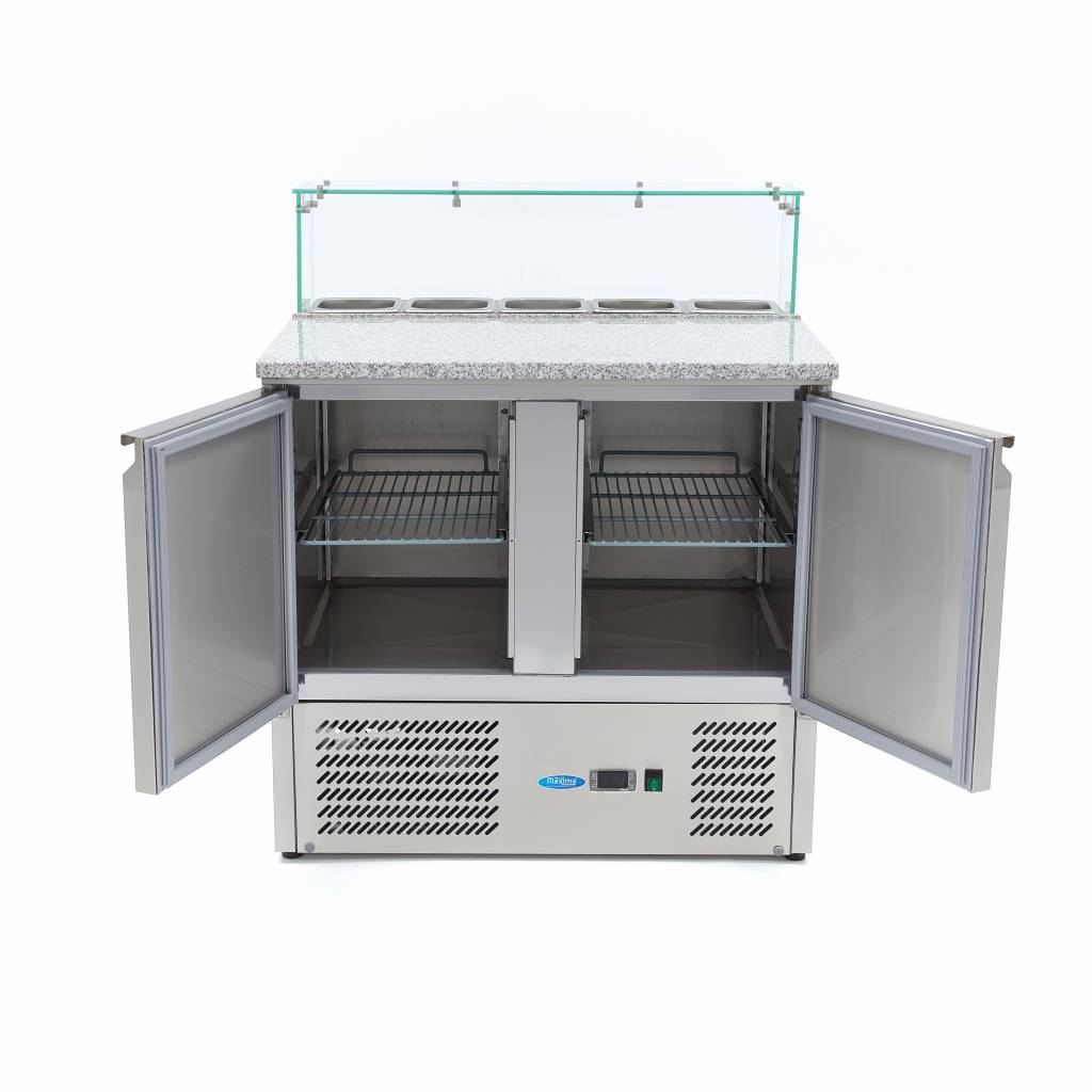 Chladnička na pizzu s 2 dverami - 90 cm - 285 l - vrátane skleneného krytu