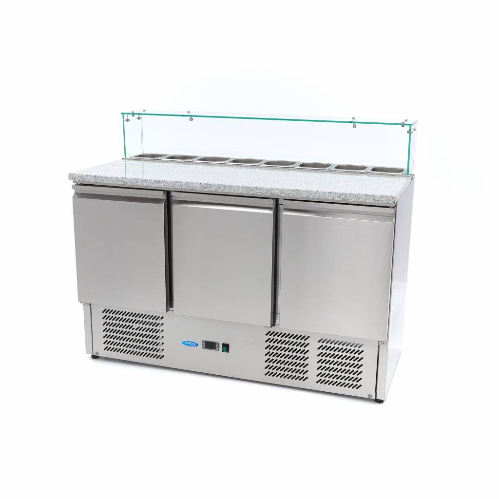 Chladnička na pizzu s 3 dverami - 137 cm - 400 l - vrátane skleneného krytu