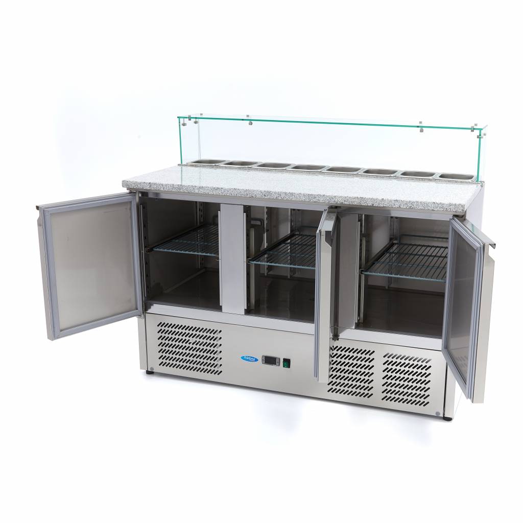 Chladnička na pizzu s 3 dverami - 137 cm - 400 l - vrátane skleneného krytu
