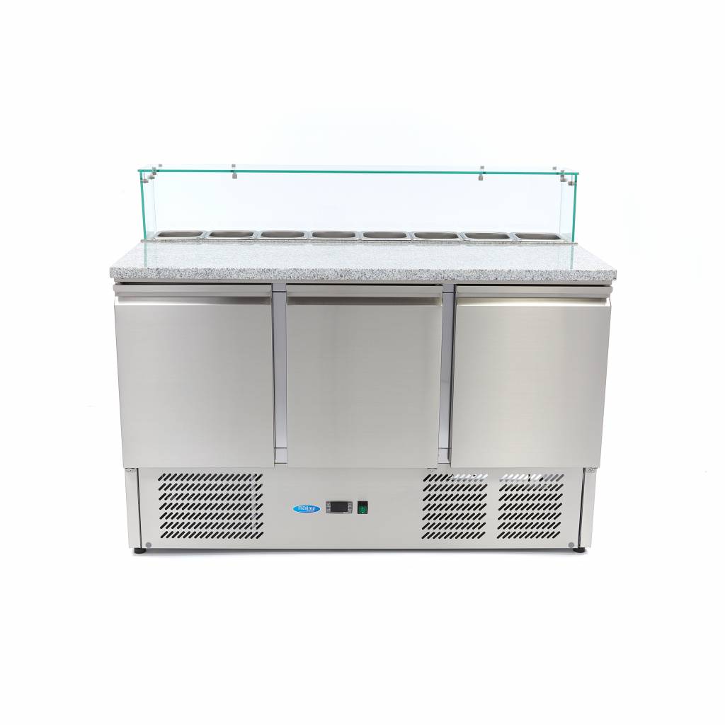 Chladnička na pizzu s 3 dverami - 137 cm - 400 l - vrátane skleneného krytu