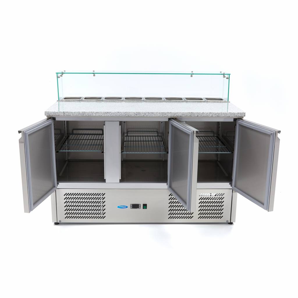 Chladnička na pizzu s 3 dverami - 137 cm - 400 l - vrátane skleneného krytu