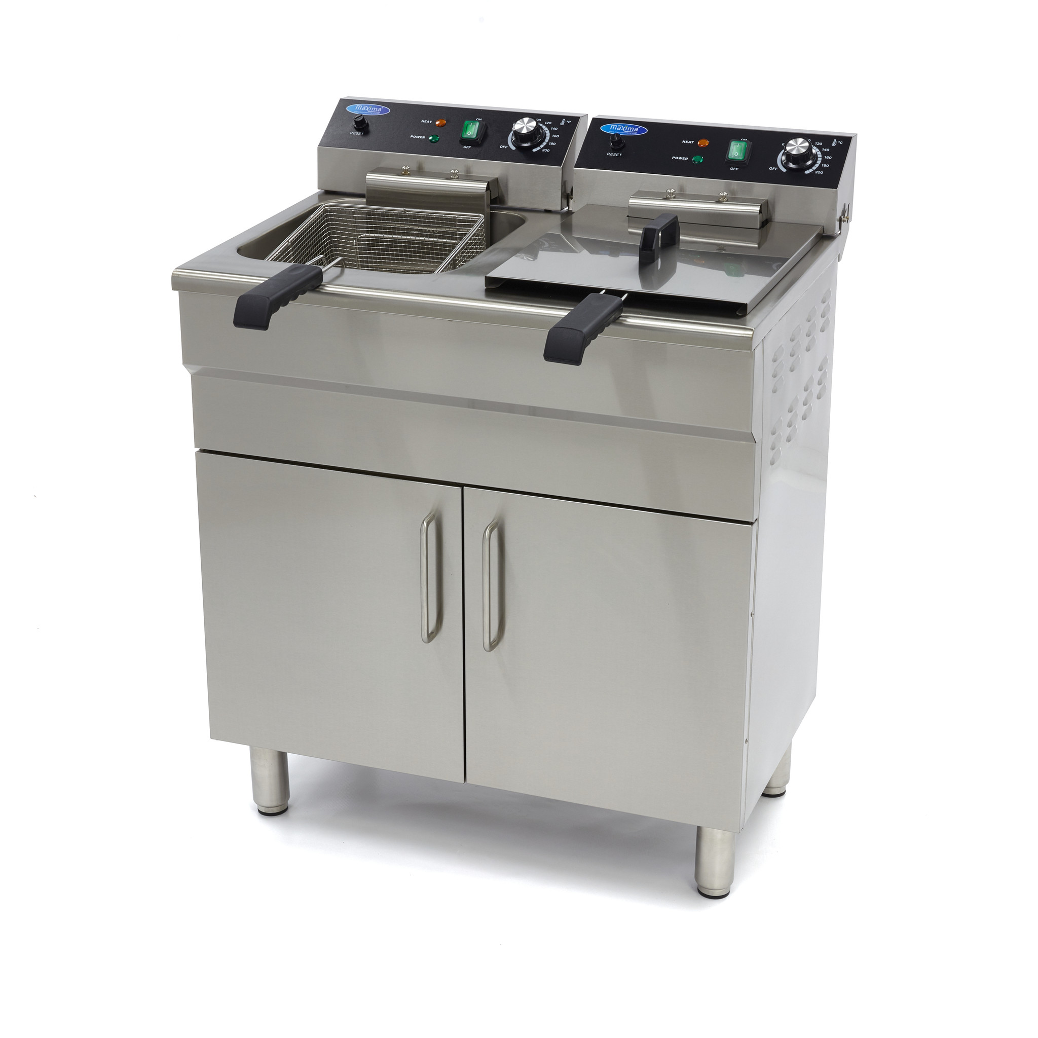 Fritéza - 2 x 16 l - 2 koše - s vypúšťacím kohútikom a stojanom - 400 V