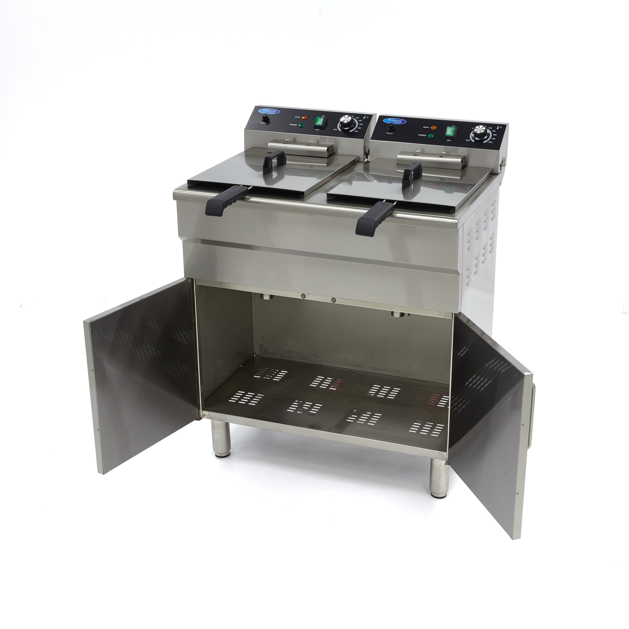 Fritéza - 2 x 16 l - 2 koše - s vypúšťacím kohútikom a stojanom - 400 V