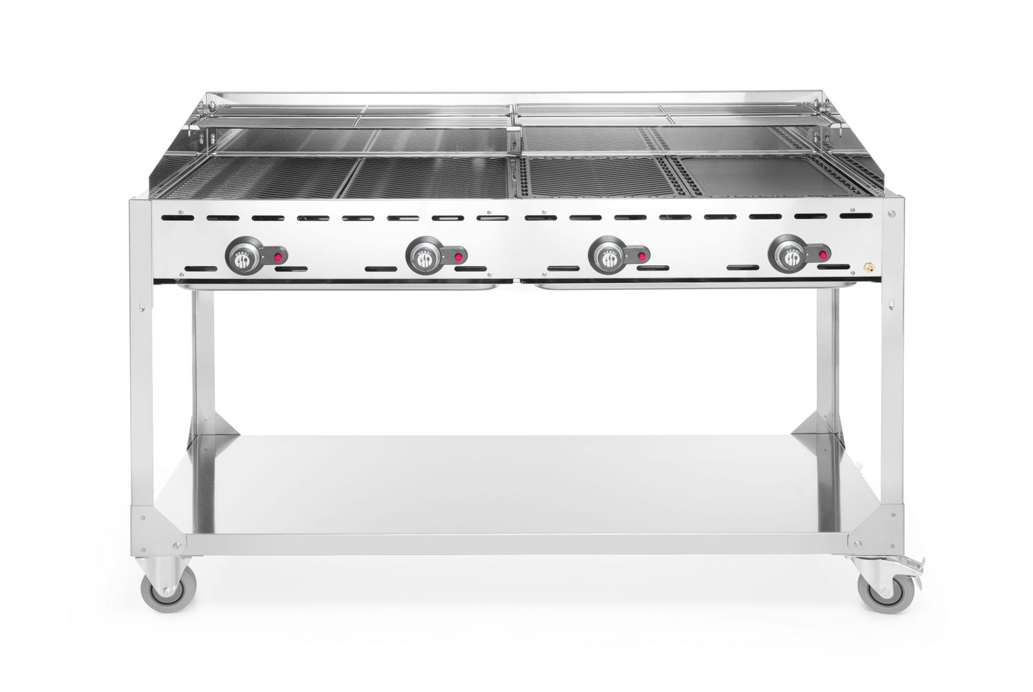 4-horákový plynový gril Green Fire Profi Line, HENDI, Profi Line, podstavec s poličkou na kolieskach, Svetlošedá, 22kW, 1400x612x(H)825mm
