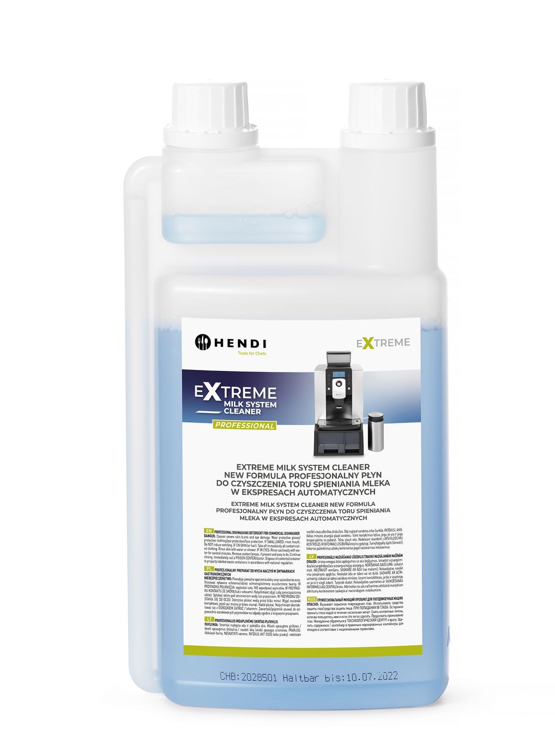 Extreme Milk System Cleaner new formula profesionálna čistiaca kvapalina na čistenie napeňovača mlieka v kávovaroch, HENDI, 1 l