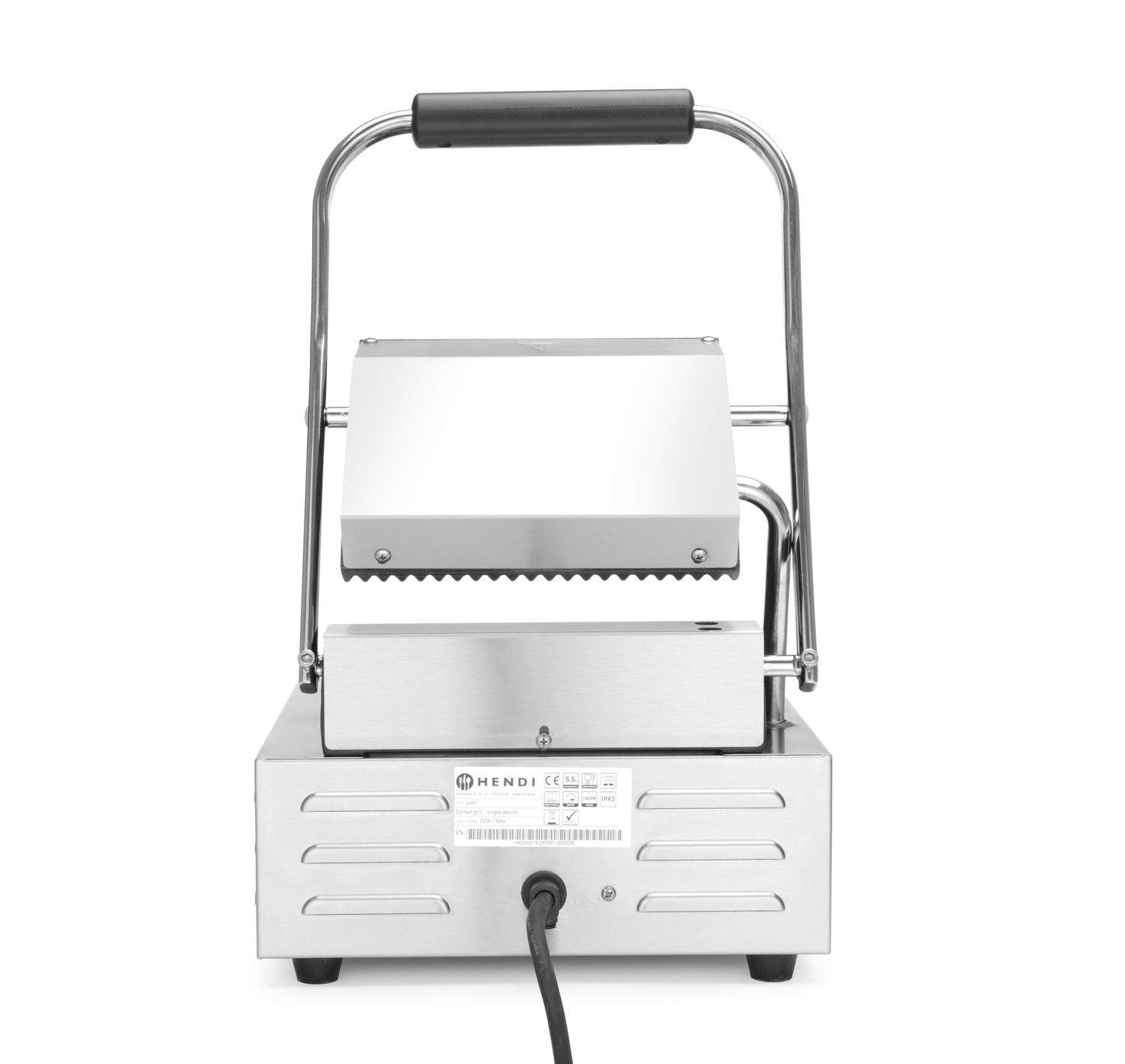 Jednoduchý kontaktný gril, HENDI, drážkovaný vrch a spodok, 230V/1800W, 310x375x(H)216mm H 263501
