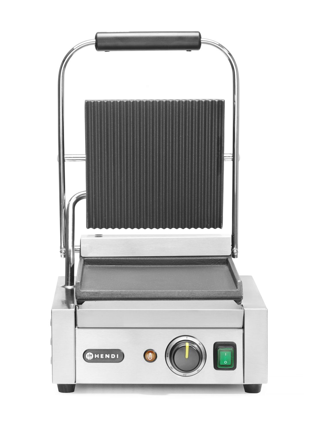 Jednoduchý kontaktný gril, HENDI, drážkovaný vrch a hladké dno, 230V/1800W, 310x375x(H)216mm H 263600