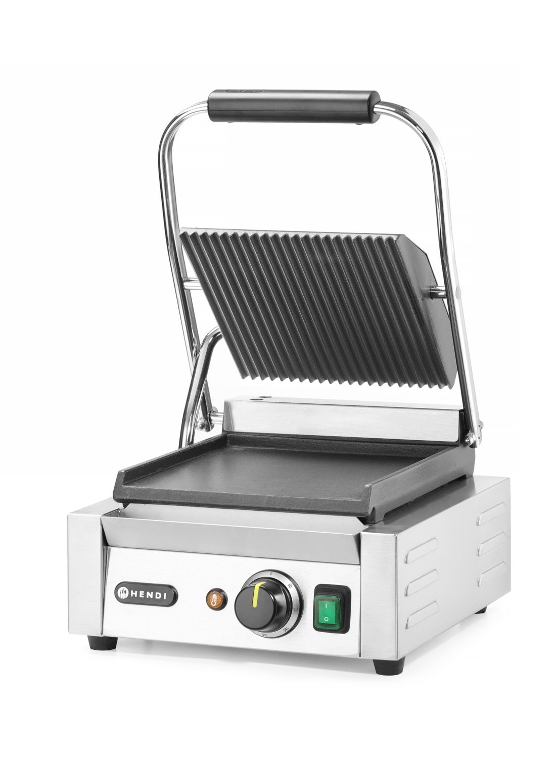 Jednoduchý kontaktný gril, HENDI, drážkovaný vrch a hladké dno, 230V/1800W, 310x375x(H)216mm H 263600