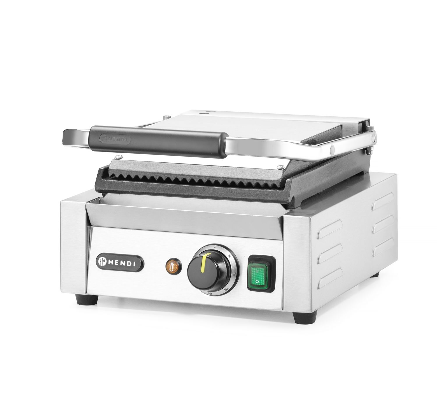 Jednoduchý kontaktný gril, HENDI, drážkovaný vrch a hladké dno, 230V/1800W, 310x375x(H)216mm H 263600