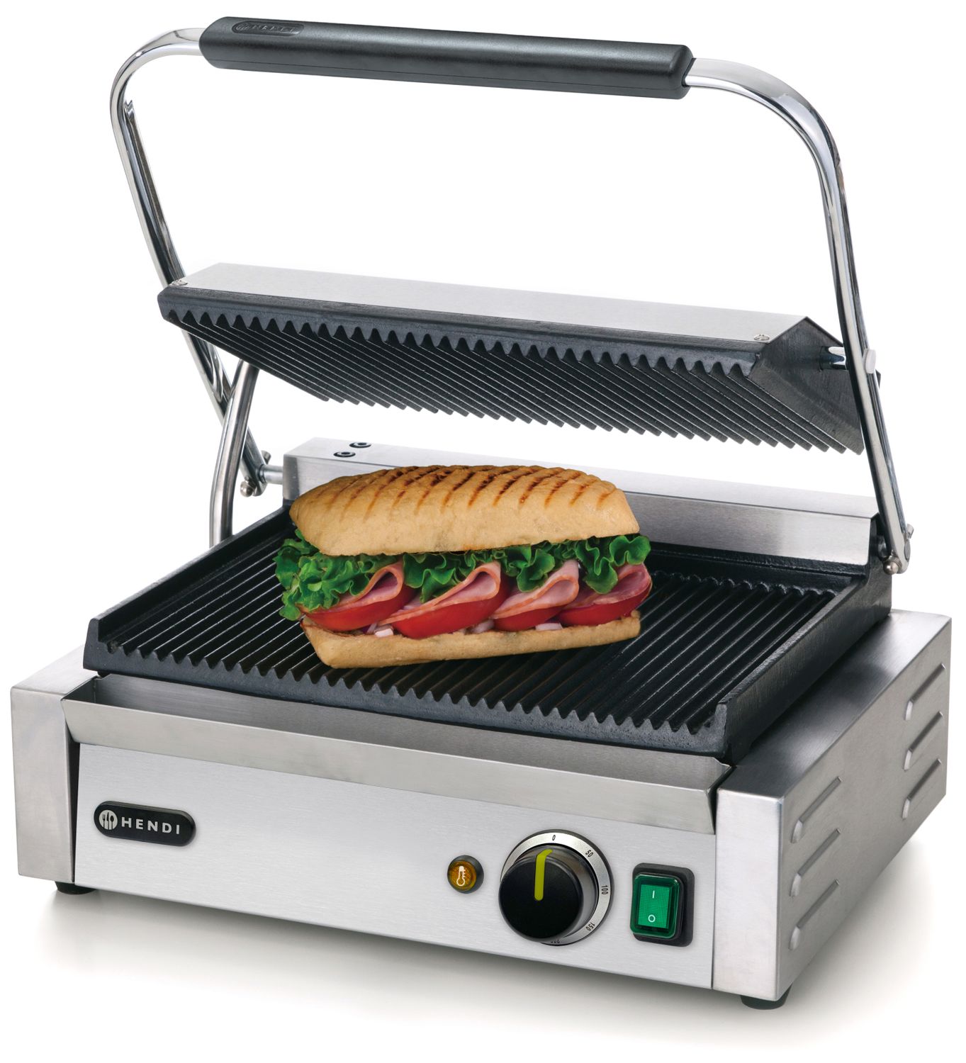 Kontaktný grill Panini, HENDI, drážkovaný vrch a spodok, 230V/2200W, 430x375x(H)216mm PANINI 263655