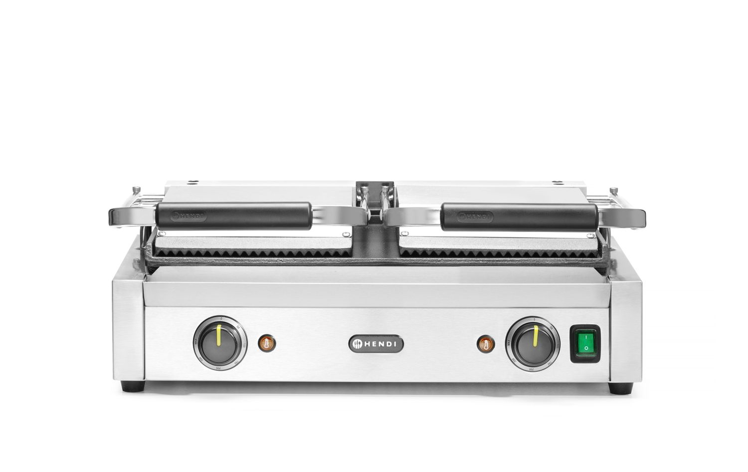 Dvojitý kontaktný gril, HENDI, drážkovaný vrch a hladké dno, 230V/3600W, 570x375x(H)216mm H 263808