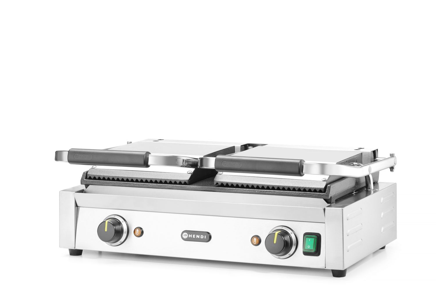 Dvojitý kontaktný gril, HENDI, drážkovaný vrch a hladké dno, 230V/3600W, 570x375x(H)216mm H 263808