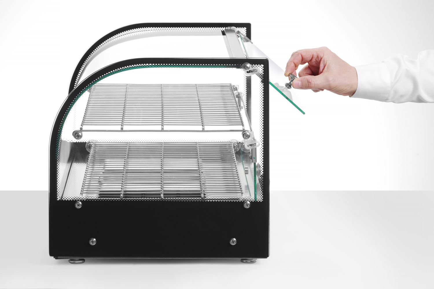 Nastaviteľná ohrevná vitrína, HENDI, dvoj úrovňová, Čierna, 220-240V/800W, 554x376x(H)376mm 273999