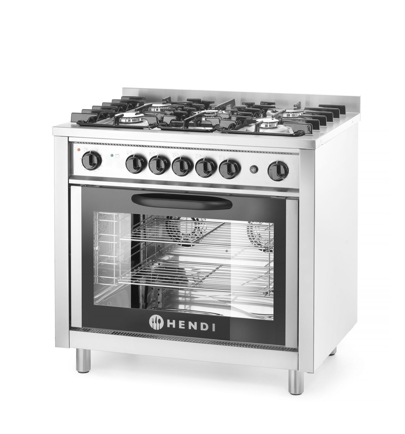 Plynový sporák – 5 horákov s elektrickou rúrou, HENDI, Kitchen Line, Strieborná, 230V/2900W, 14,3kW, 900x653x(H)900mm 225707