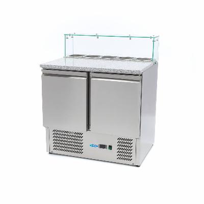 Chladnička na pizzu s 2 dverami - 90 cm - 285 l - vrátane skleneného krytu