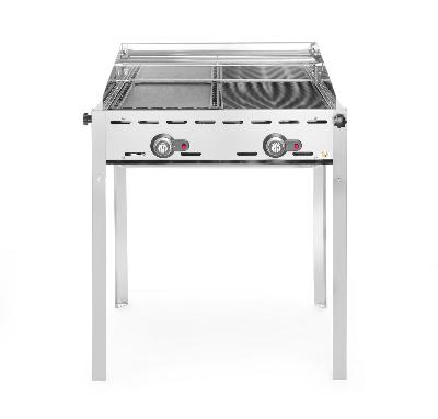 2-horákový plynový gril Green Fire Profi Line, HENDI, Profi Line, Smaltovaná liatinová panva a mriežka GN 1/1, 11,6kW, 740x615x(H)825mm