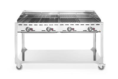 4-horákový plynový gril Green Fire Profi Line, HENDI, Profi Line, podstavec s poličkou na kolieskach, Svetlošedá, 22kW, 1400x612x(H)825mm