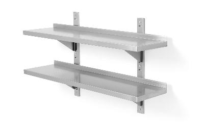Dvojitá nástenná polica, nastaviteľná, s 2 konzolami, HENDI, 1000x300x(H)600mm