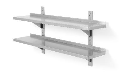 Dvojitá nástenná polica, nastaviteľná, s 2 konzolami, HENDI, 1200x300x(H)600mm