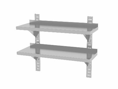 Dvojitá nástenná polica, nastaviteľná, s 2 konzolami, HENDI, 800x300x(H)600mm