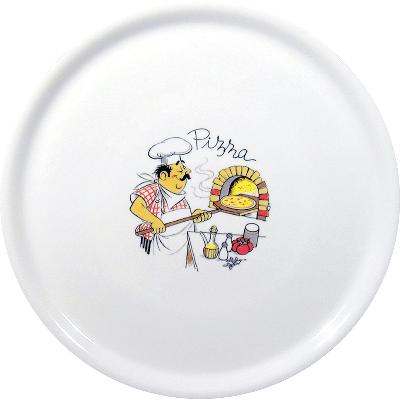 Tradičný tanier na pizzu, HENDI, Biela, ⌀330mm s potlačou 774892