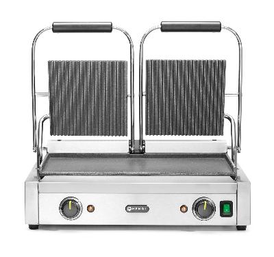 Dvojitý kontaktný gril, HENDI, drážkovaný vrch a hladké dno, 230V/3600W, 570x375x(H)216mm H 263808