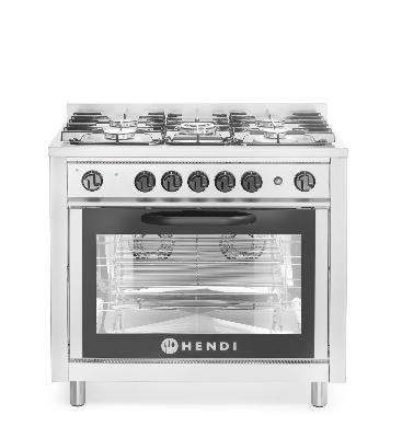 Plynový sporák – 5 horákov s elektrickou rúrou, HENDI, Kitchen Line, Strieborná, 230V/2900W, 14,3kW, 900x653x(H)900mm 225707