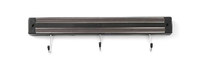Magnetická lišta s háčikmi, HENDI, 3 háčiky, Čierna, (L)340mm s háčkami, Kód: 820209